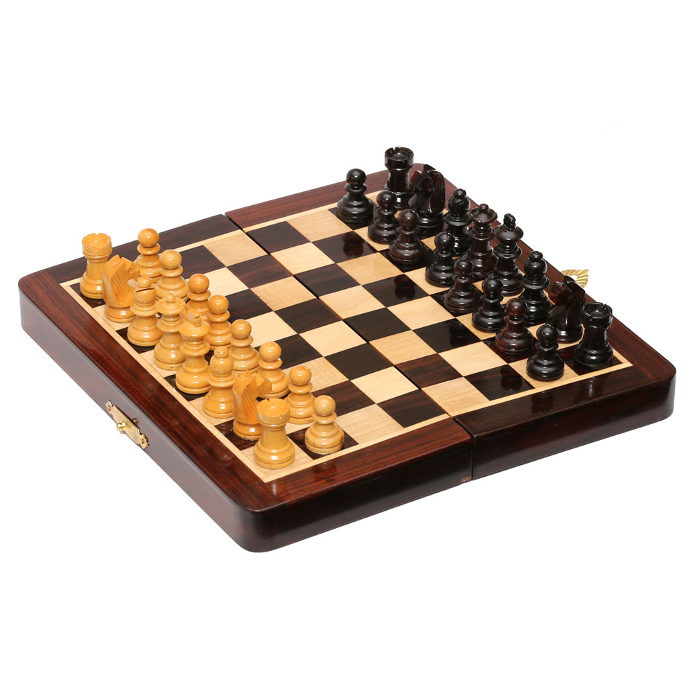 Lion Chess - 7" Rosewood Magnetic Chess Set Magnetic